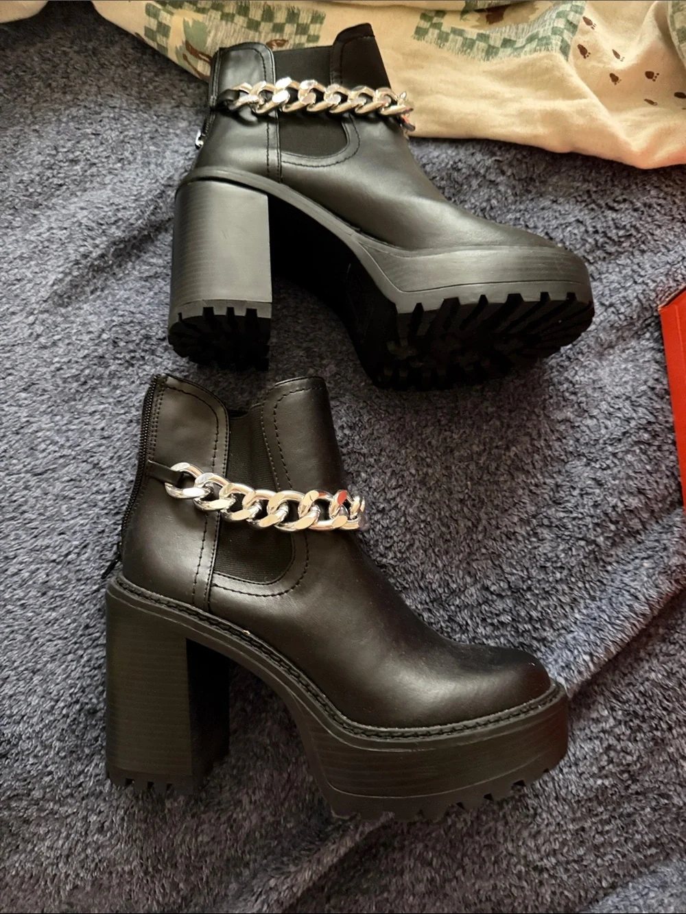 Madden Girl Black Platform Ankle Boots with Silver Chain